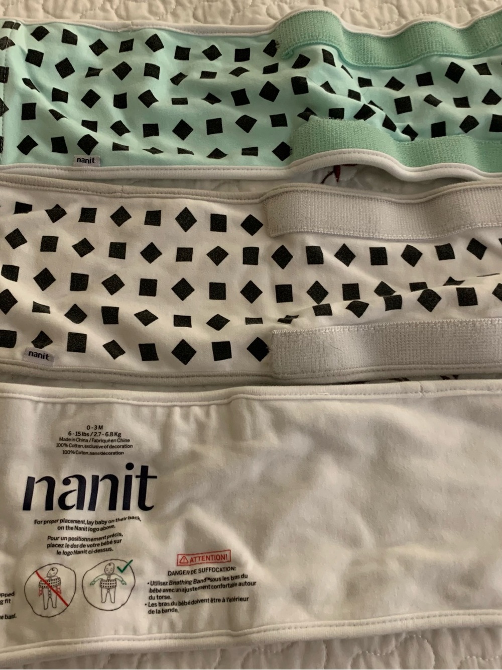 Nanit breathing bands, bundle of three, size 0-3m, 6-15lbs